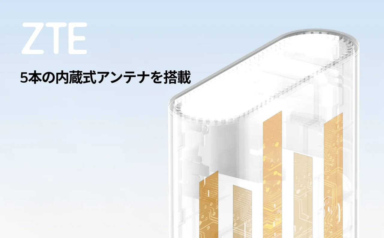 ZTE Soraシリーズの5本の高性能内蔵アンテナを透視した筐体内部のイメージ