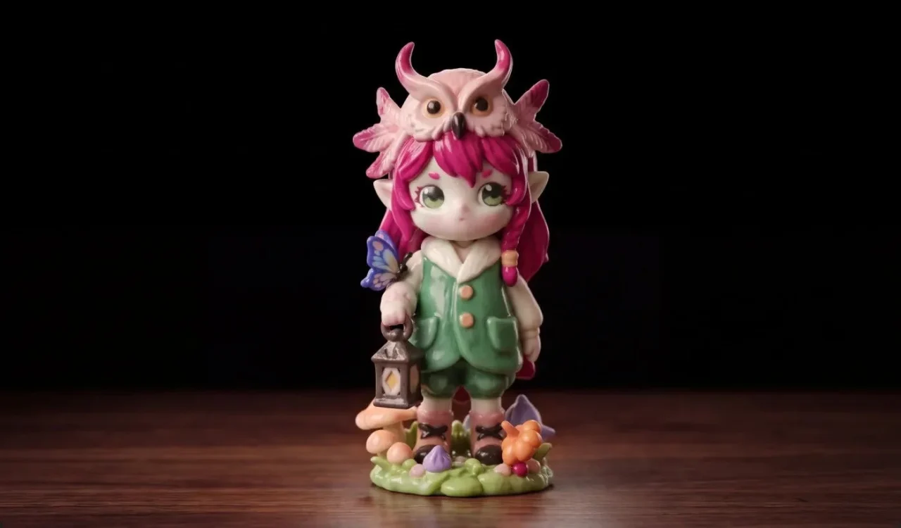 CJ270のフルカラー造形例。フクロウを頭に乗せランタンを持つ赤髪のフィギュア
