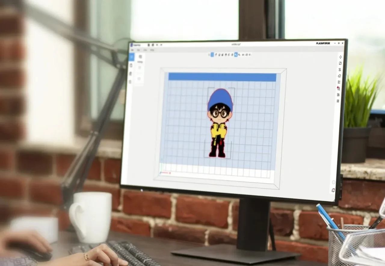 専用スライサーソフトウェア「ColorPrint」の画面をモニターで表示している様子