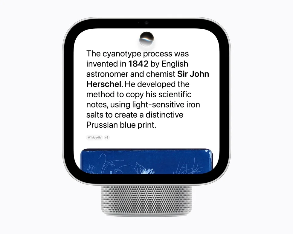 Apple HomeViewの画面に解説文と青い印画が表示された様子