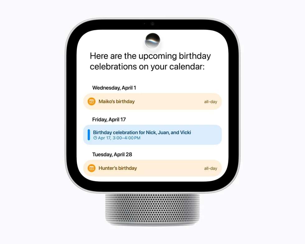 HomeViewの画面に今後の誕生日の予定が表示された様子
