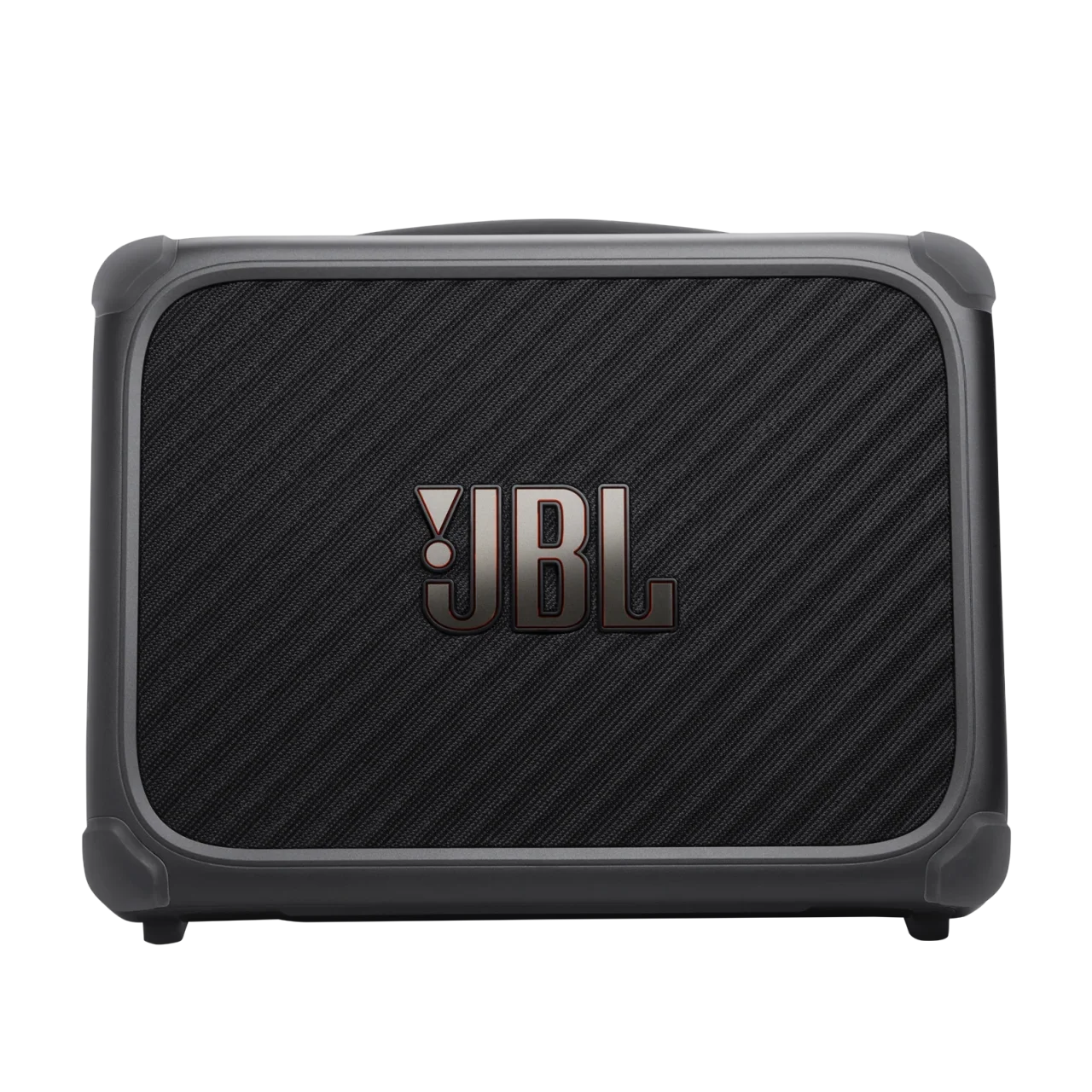 JBL BandBox Trio 正面。斜めのライン柄の黒いグリルにJBLロゴ