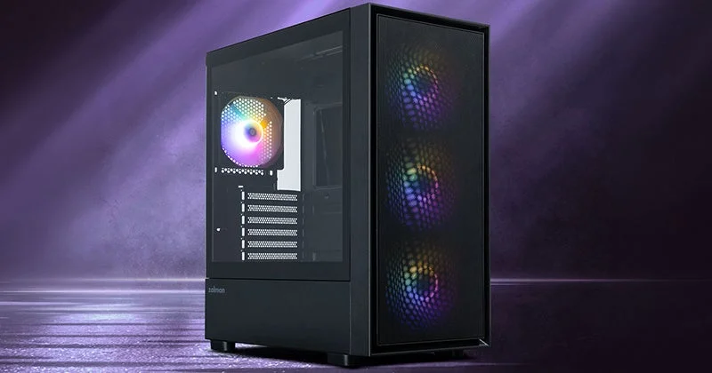 S6 Black。メッシュのフロントにRGBファン3基が光るPCケース
