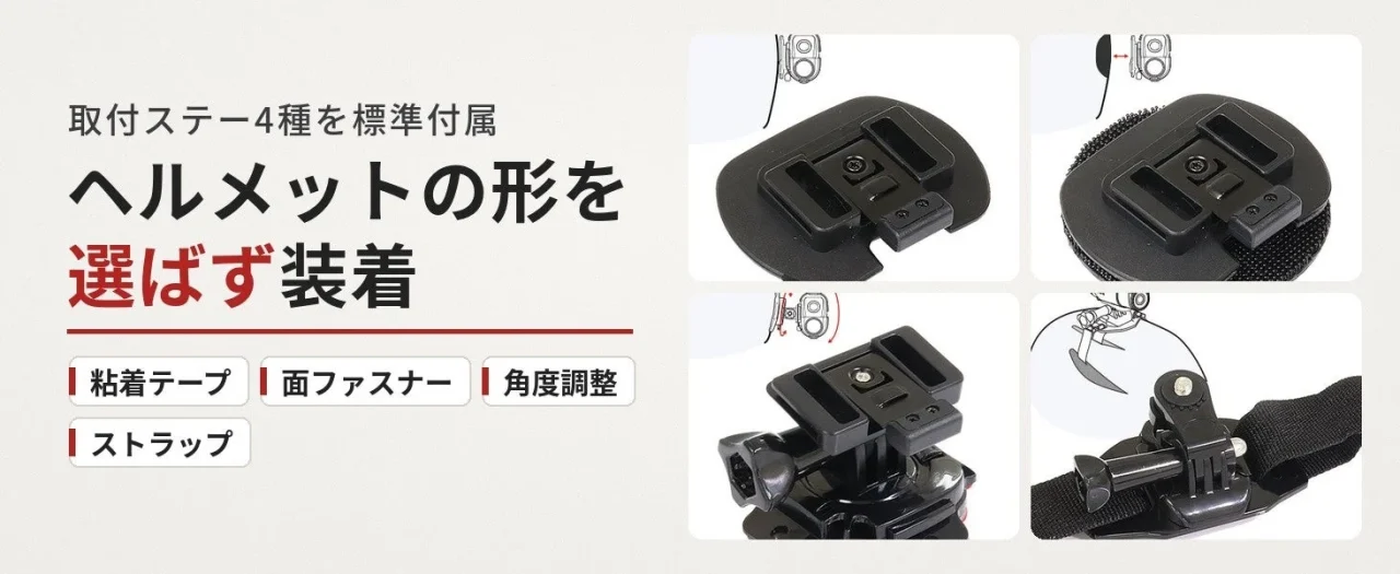 取付ステー4種:粘着テープ・面ファスナー・角度調整・ストラップ