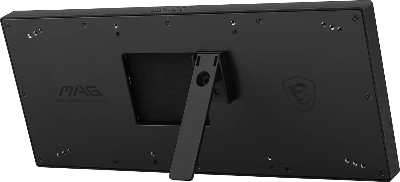 MAG VIEW XPANDER 12 / WHITEの背面。黒い本体にスタンドとMAGロゴ