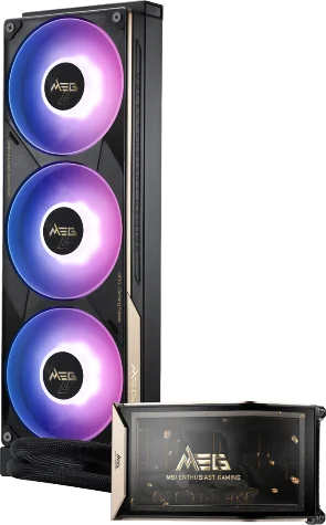 MEG CORELIQUID E15 360の3連ファンラジエーターとディスプレイ部