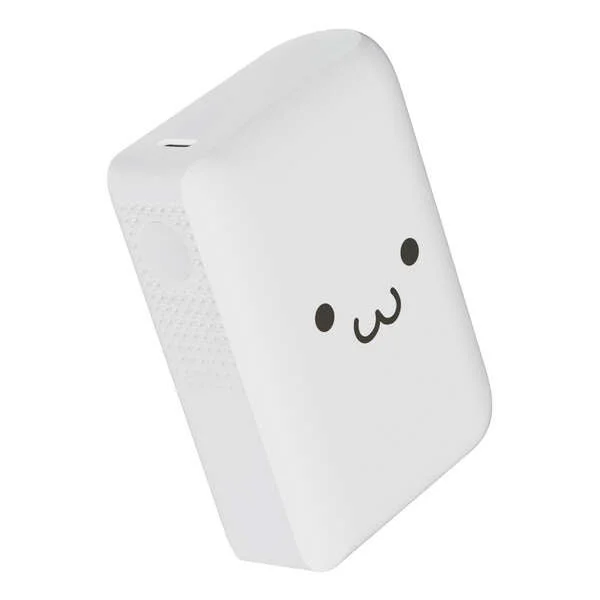 触覚フィードバック搭載 モバイルバッテリー、顔模様の白い本体