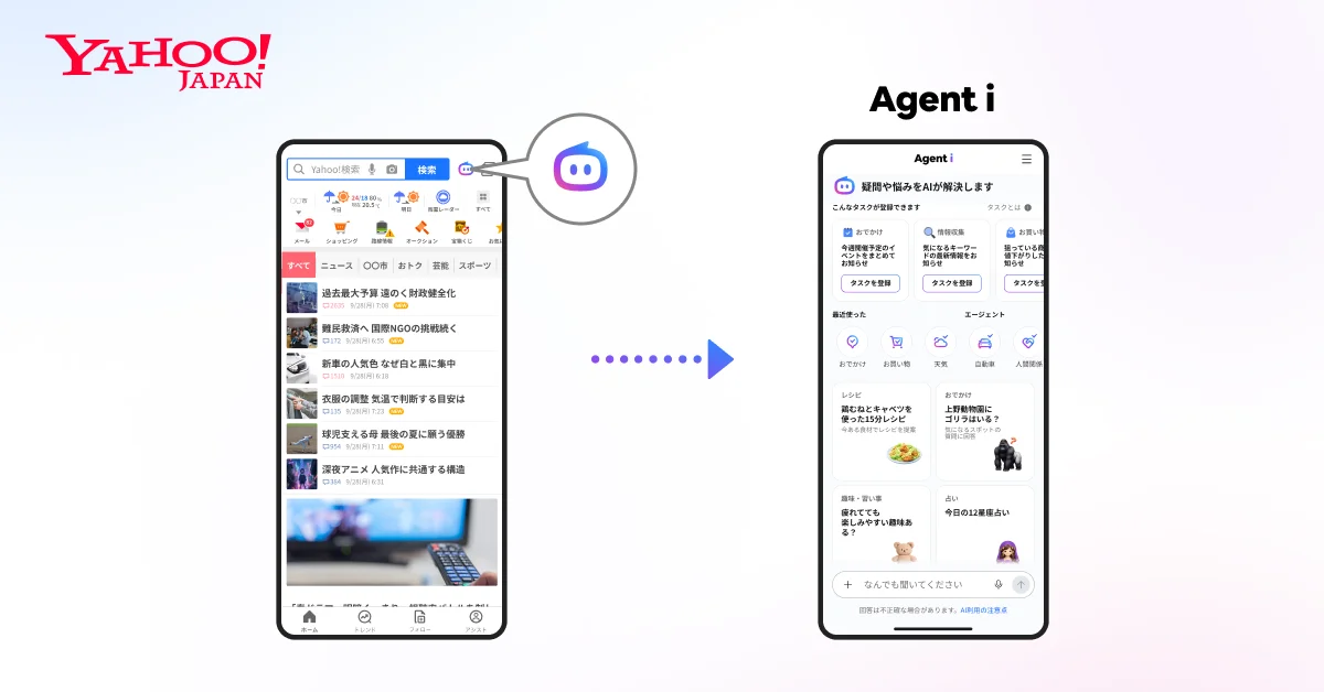 Yahoo! JAPANアプリから「Agent i」の画面へ遷移するイメージ