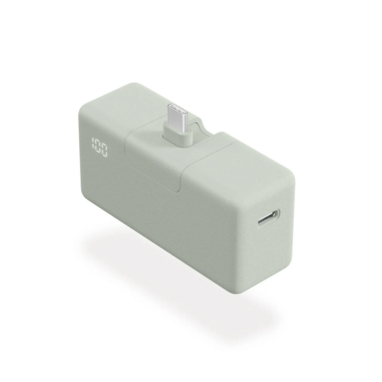 CIO Mate Powerbank004 のグレーがかった緑色の本体と折りたたみ式USB-C端子