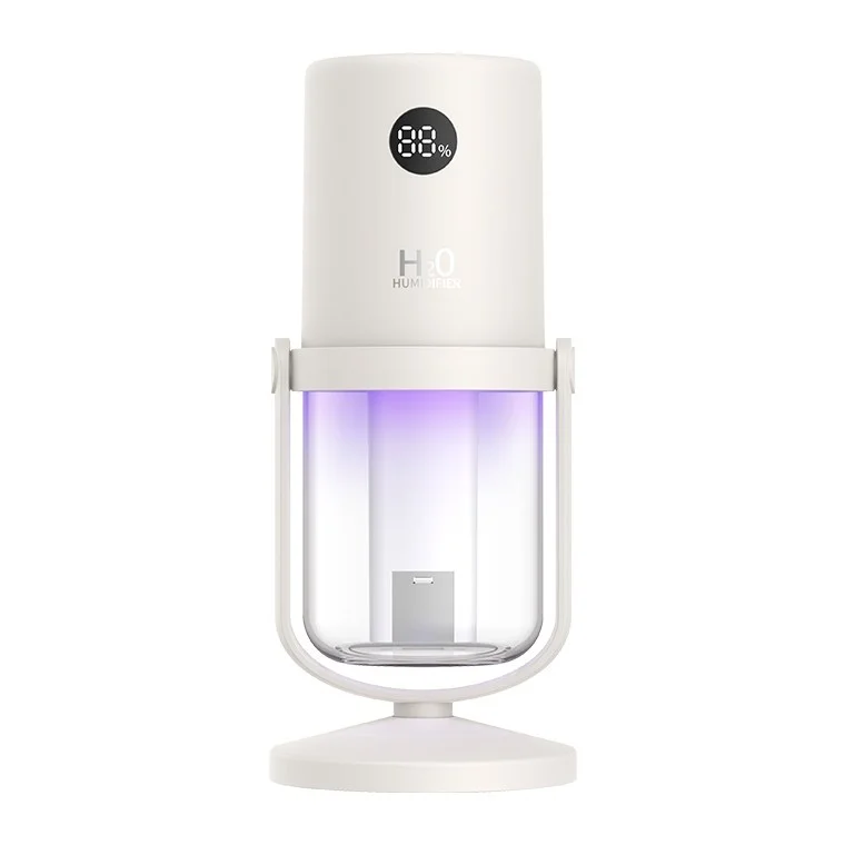 コードレス加湿器「WT35」。白い本体に88%表示、下部に紫色の光