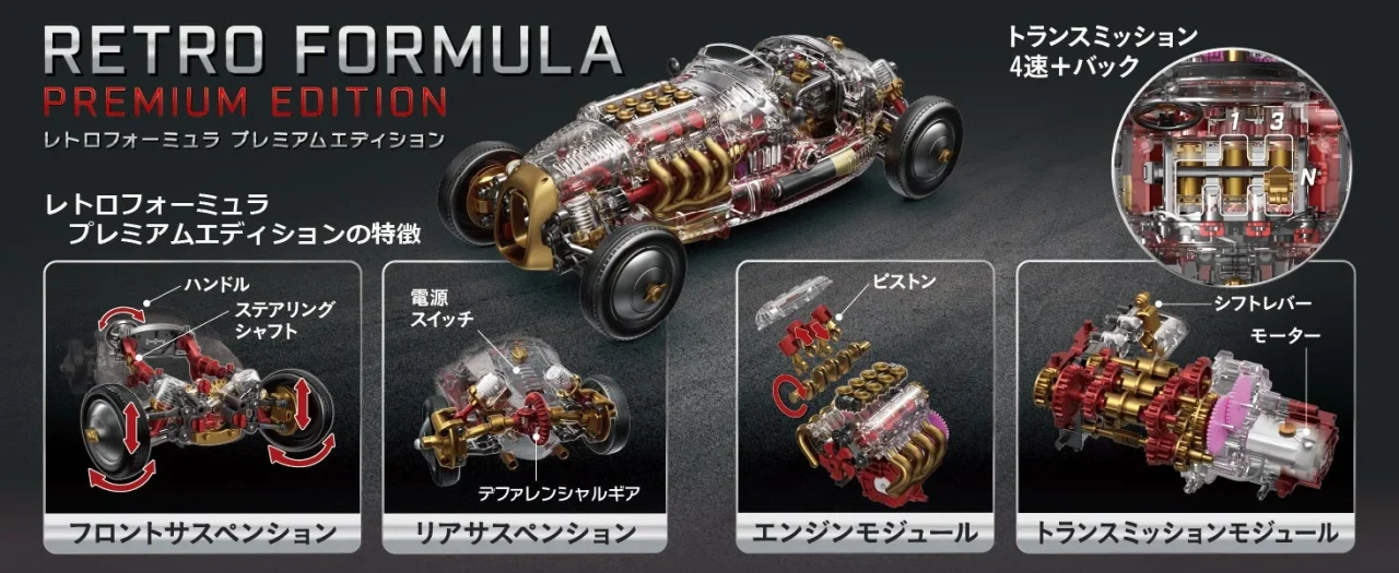 レトロフォーミュラ プレミアムエディションの透明ボディと各モジュールの特徴解説