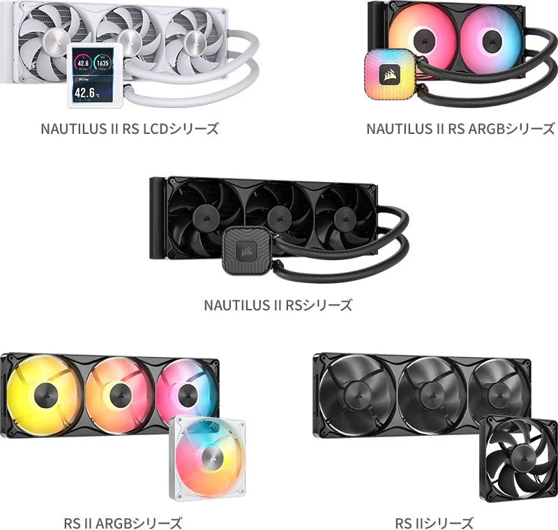 NAUTILUS II RSシリーズ水冷クーラーとRS IIシリーズファンの製品ラインナップ