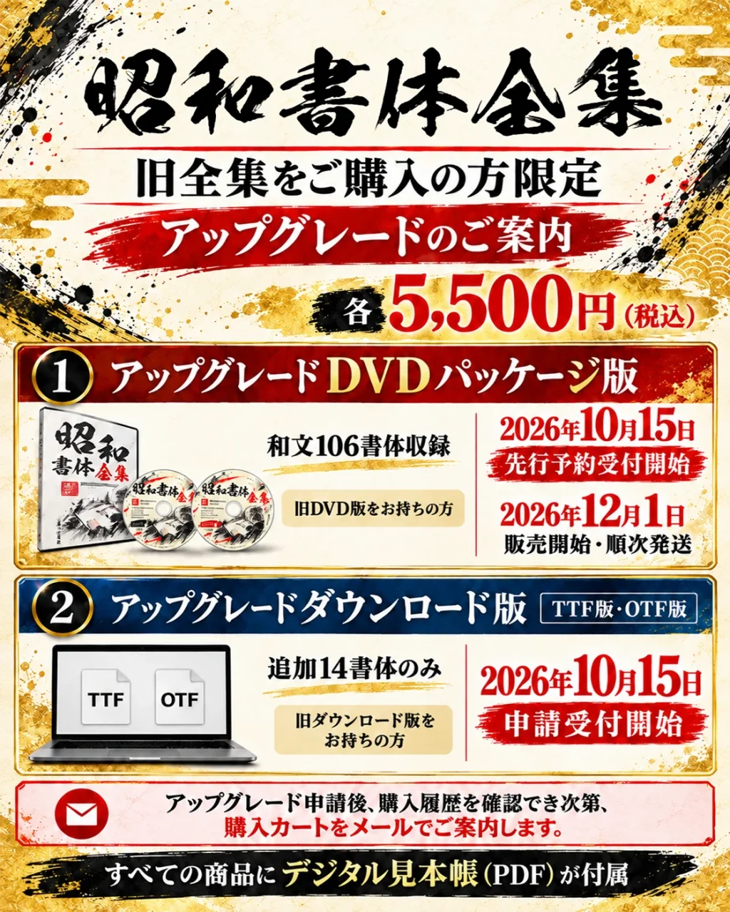 昭和書体全集 旧全集購入者限定アップグレードDVD版・ダウンロード版の案内
