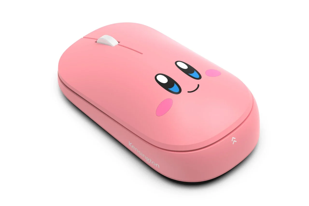 星のカービィ ワイヤレスマウス にっこり。笑顔のカービィ柄のピンクのマウス
