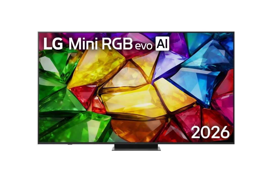 LG Mini RGB evo MRGB86の4K液晶テレビ。カラフルな宝石画面を表示