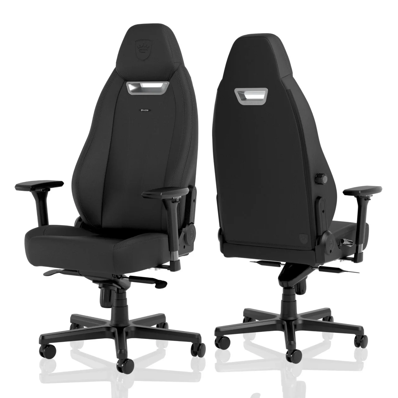 LEGEND - BLACK EDITION 黒いハイバックデスクチェアの前面と背面