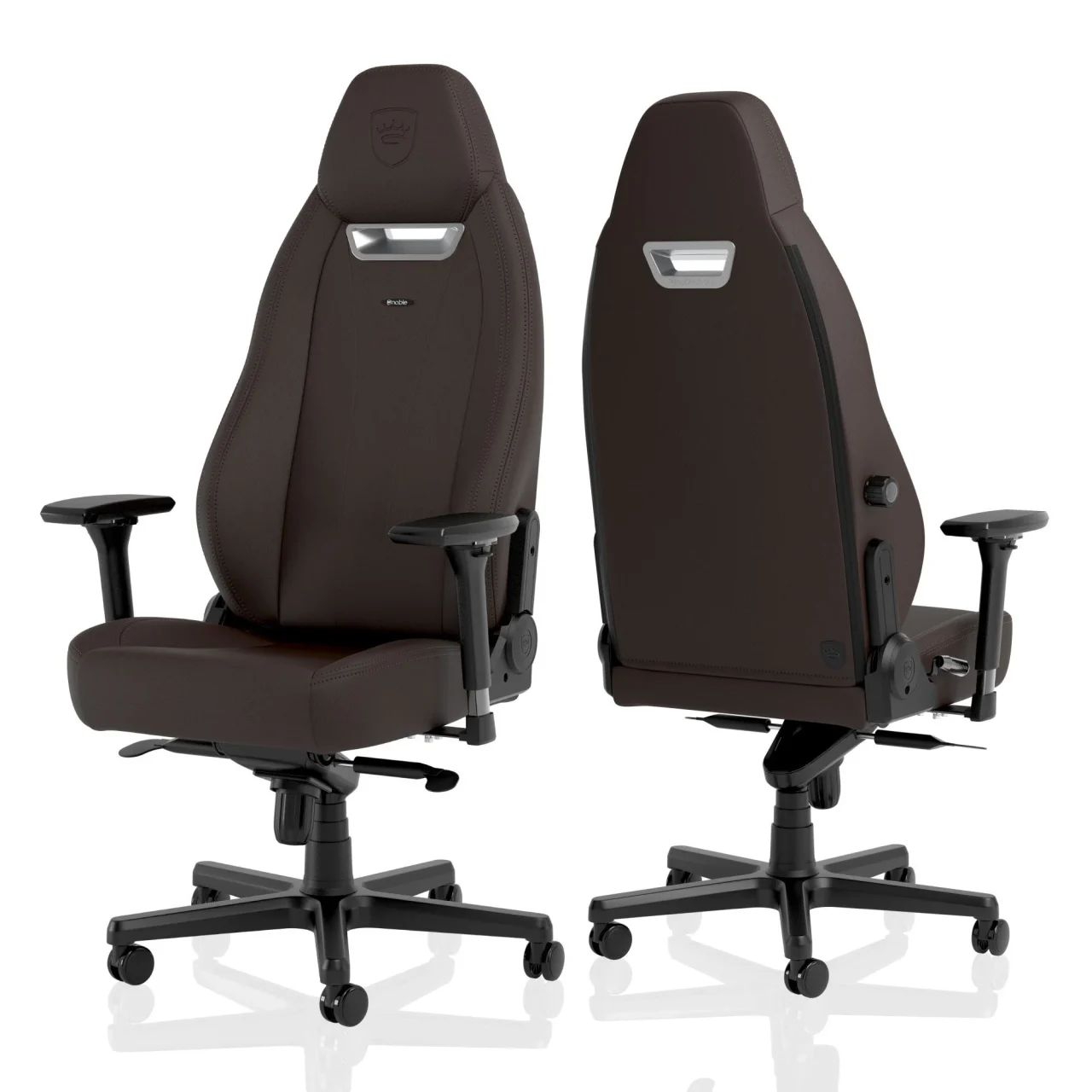 noblechairs LEGEND – JAVA EDITION のブラウンのデスクチェア前面と背面