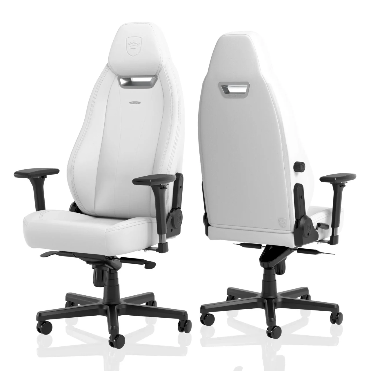 LEGEND – WHITE EDITION、前面と背面を並べた白いデスクチェア