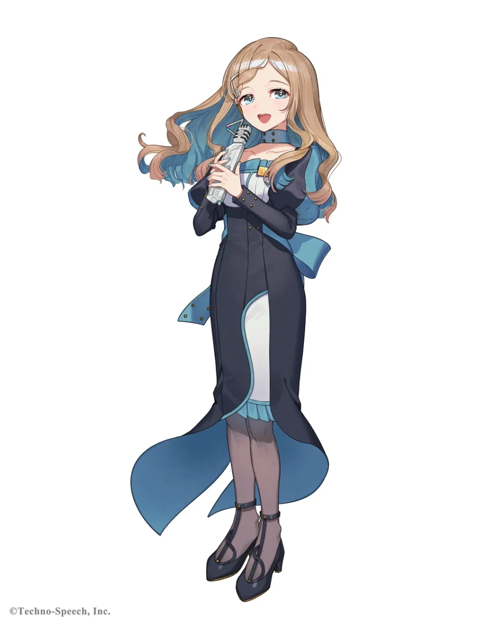田中傘のキャラクターイラスト。マイクを持つ長い髪の女性