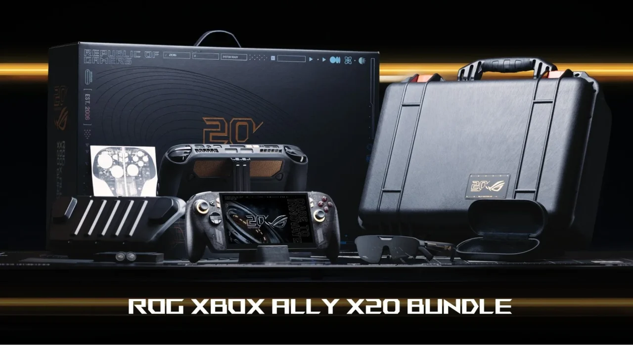ROG XBOX Ally X20 Bundleの化粧箱、本体、ハードケース、ARグラスなど同梱品