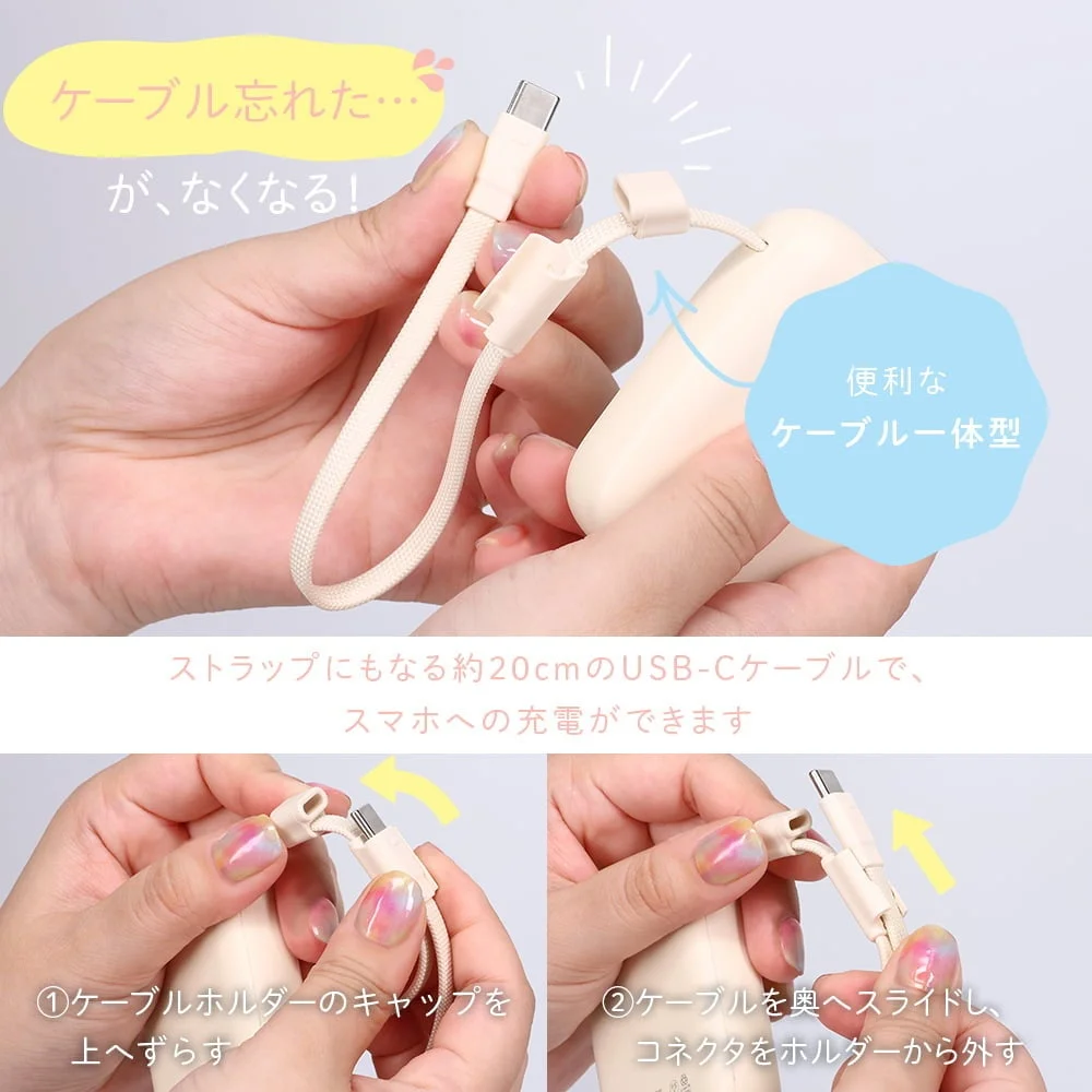 ストラップにもなる約20cmのUSB-Cケーブル一体型の使い方