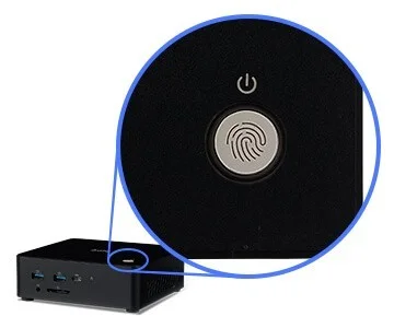 電源ボタン一体型指紋認証センサーを拡大した小型ミニPC