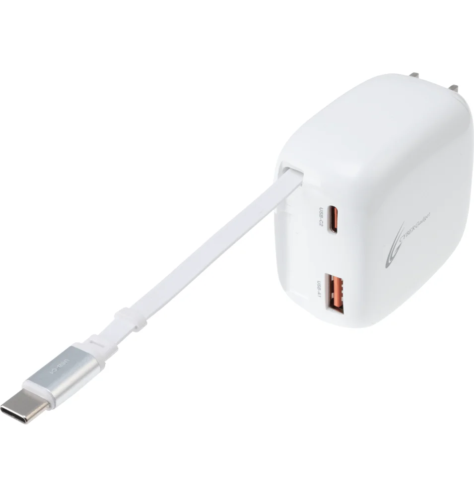 Type-C巻取ケーブルを内蔵した白い急速充電器