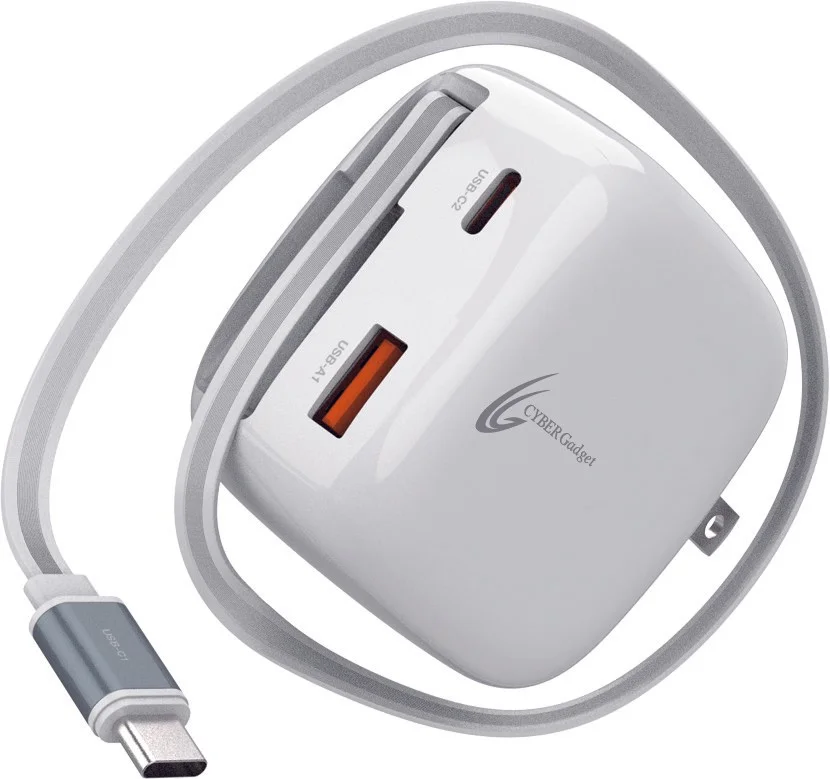 CYBER・65W Type-C巻取ケーブル内蔵 急速充電器（Switch2用）のホワイト本体
