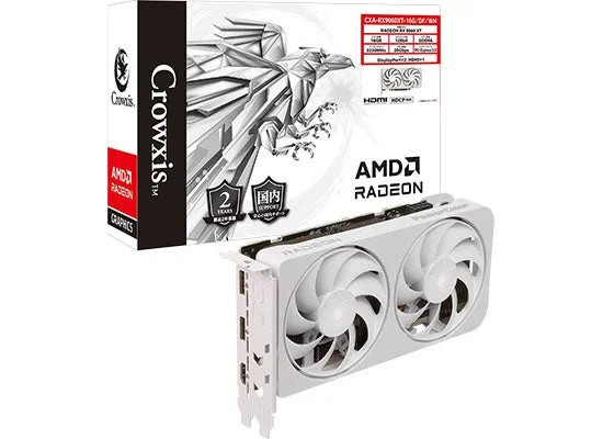 Crowxis Radeon RX 9060 XT デュアルファン搭載 ホワイトカラー グラフィックボードと化粧箱