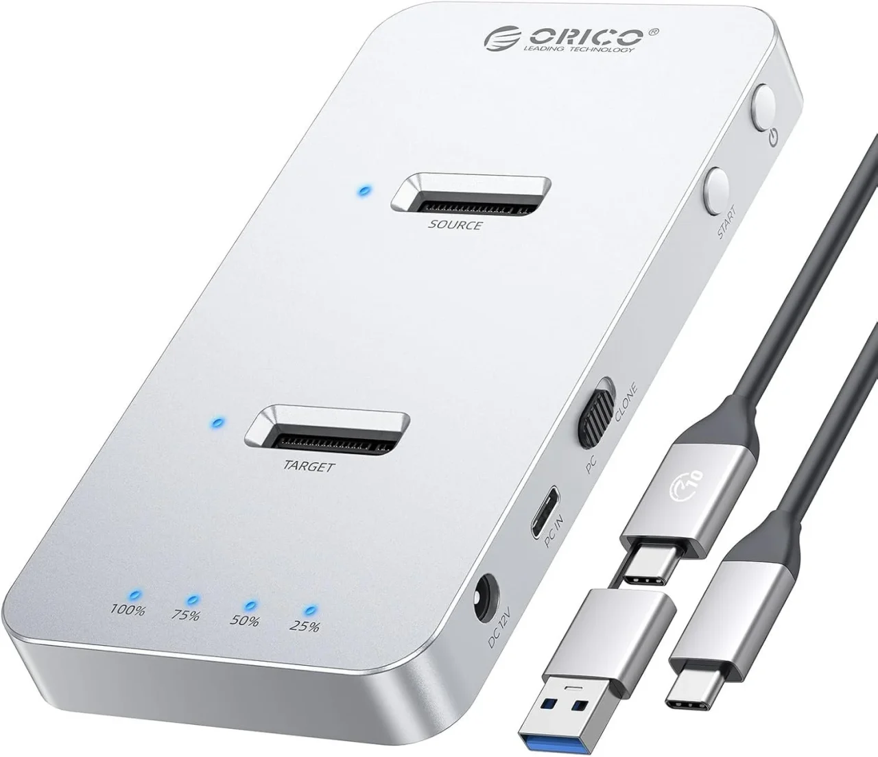 ORICO デュアルベイM.2 NVMeクローンドッキングステーションとUSBケーブル