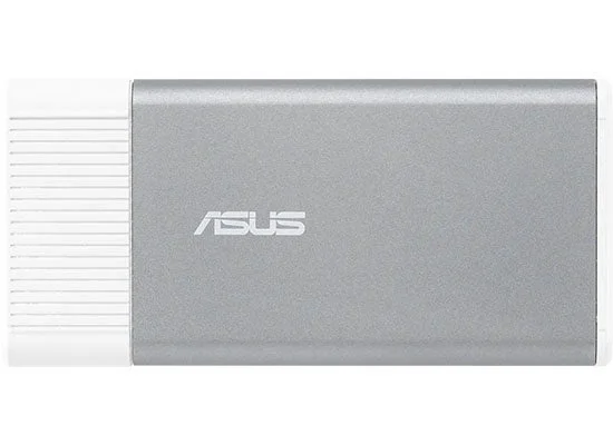 S-UGEN300-8GLD4-TC 銀色の筐体にASUSロゴ、白い樹脂部の外付け機器