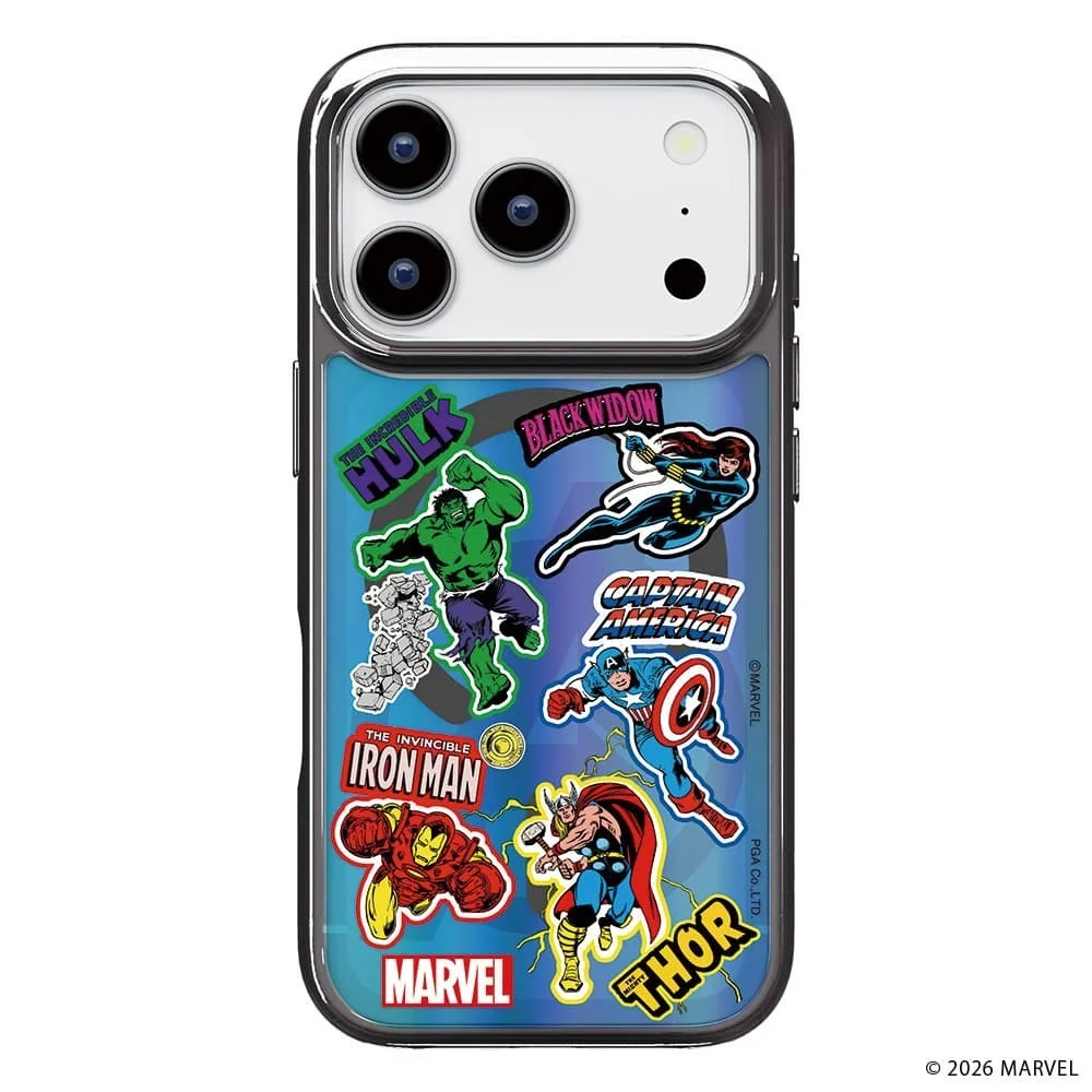 MARVELデザインのハイブリッドケース。HULKやTHORなどのキャラ入り
