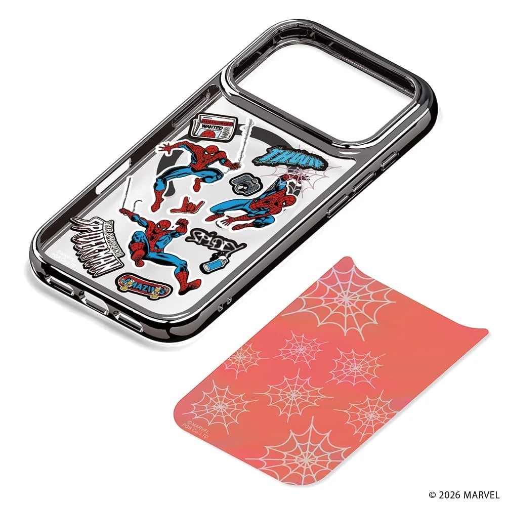 MARVEL デザインのハイブリッドケースとスパイダーウェブ柄インナーシート
