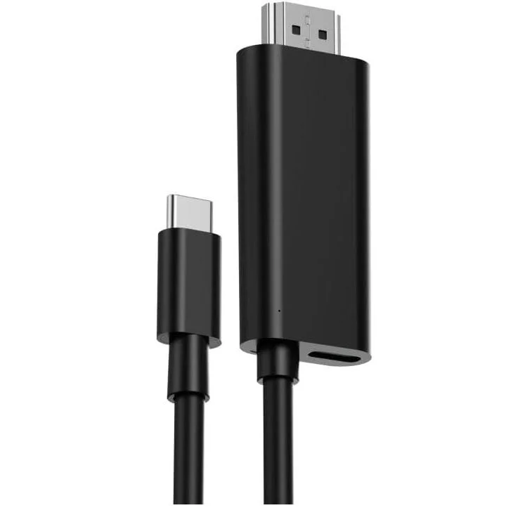 Type-C HDMI ミラーリングケーブルの黒いコネクタ部とUSB Type-C端子