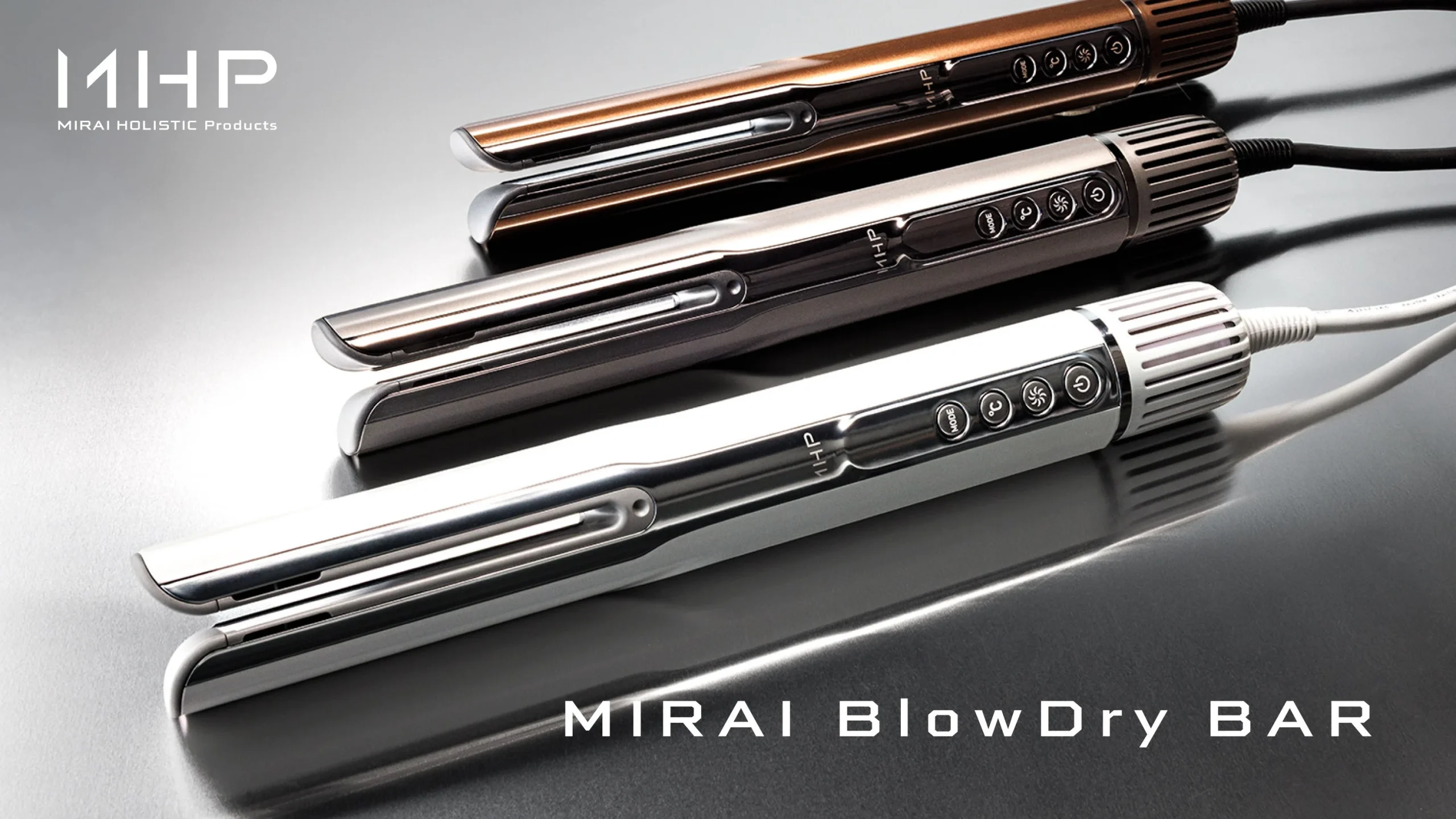 MIRAI BlowDry BAR（ミライ ブロードライバー）の3色の二股型ドライヤー