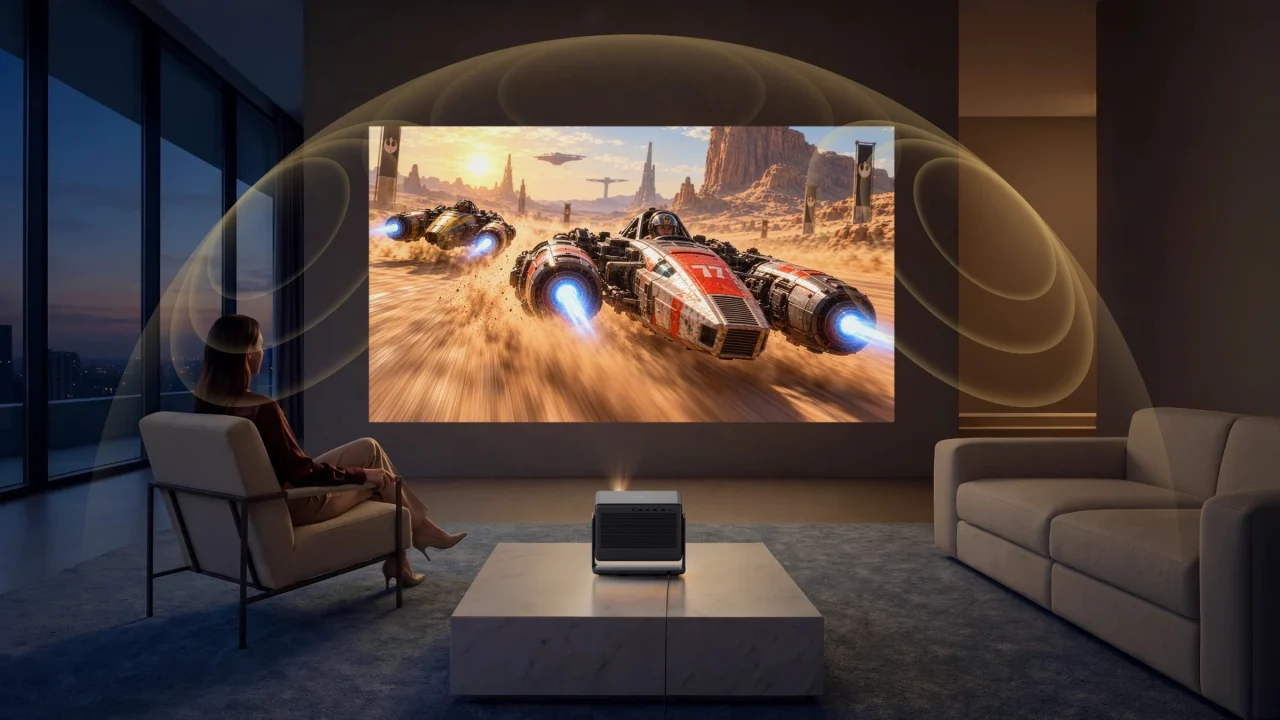 Harman/Kardonチューニングのサウンドが部屋に広がる投影シーン