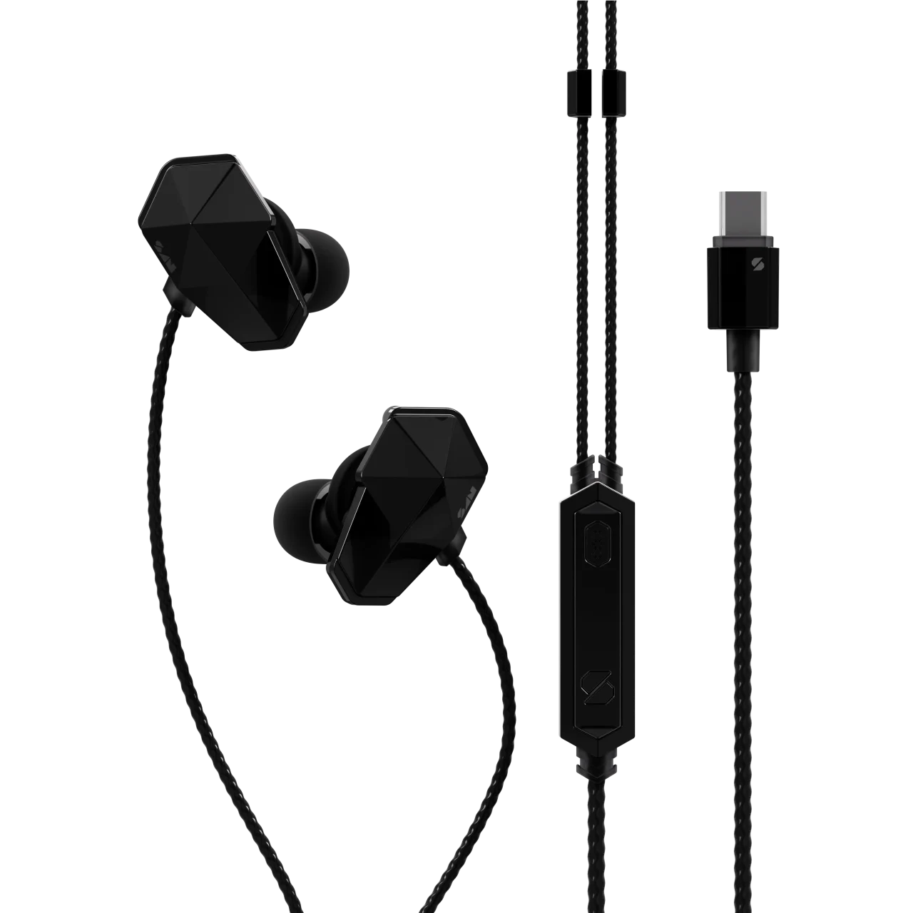 SANWEAR-HARDWIRE 黒いUSB-C接続の有線イヤホン