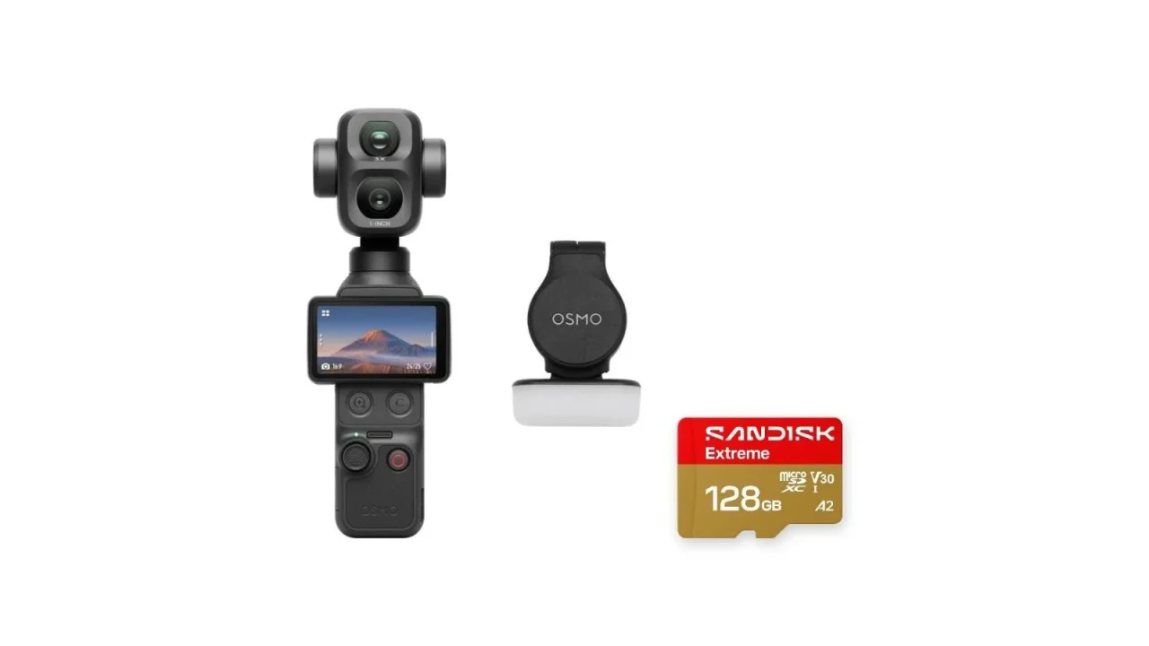 DJI Osmo Pocket 4P（microSD 128GB付き）本体、OSMOクリップ、SANDISK Extreme 128GB