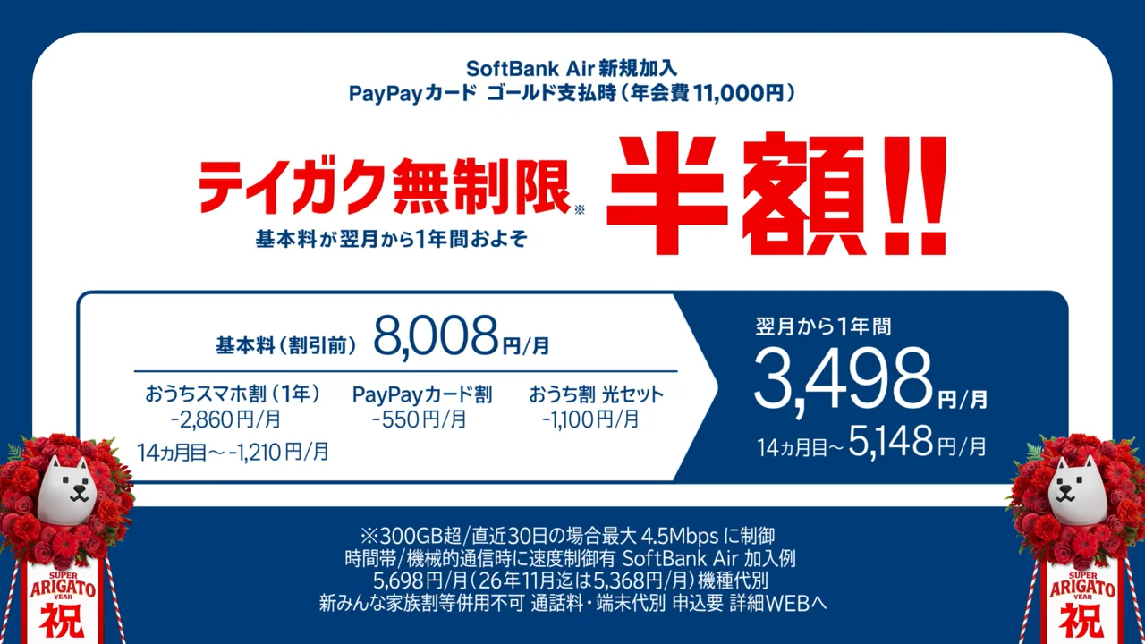 テイガク無制限の基本料が1年間およそ半額になる料金案内画像