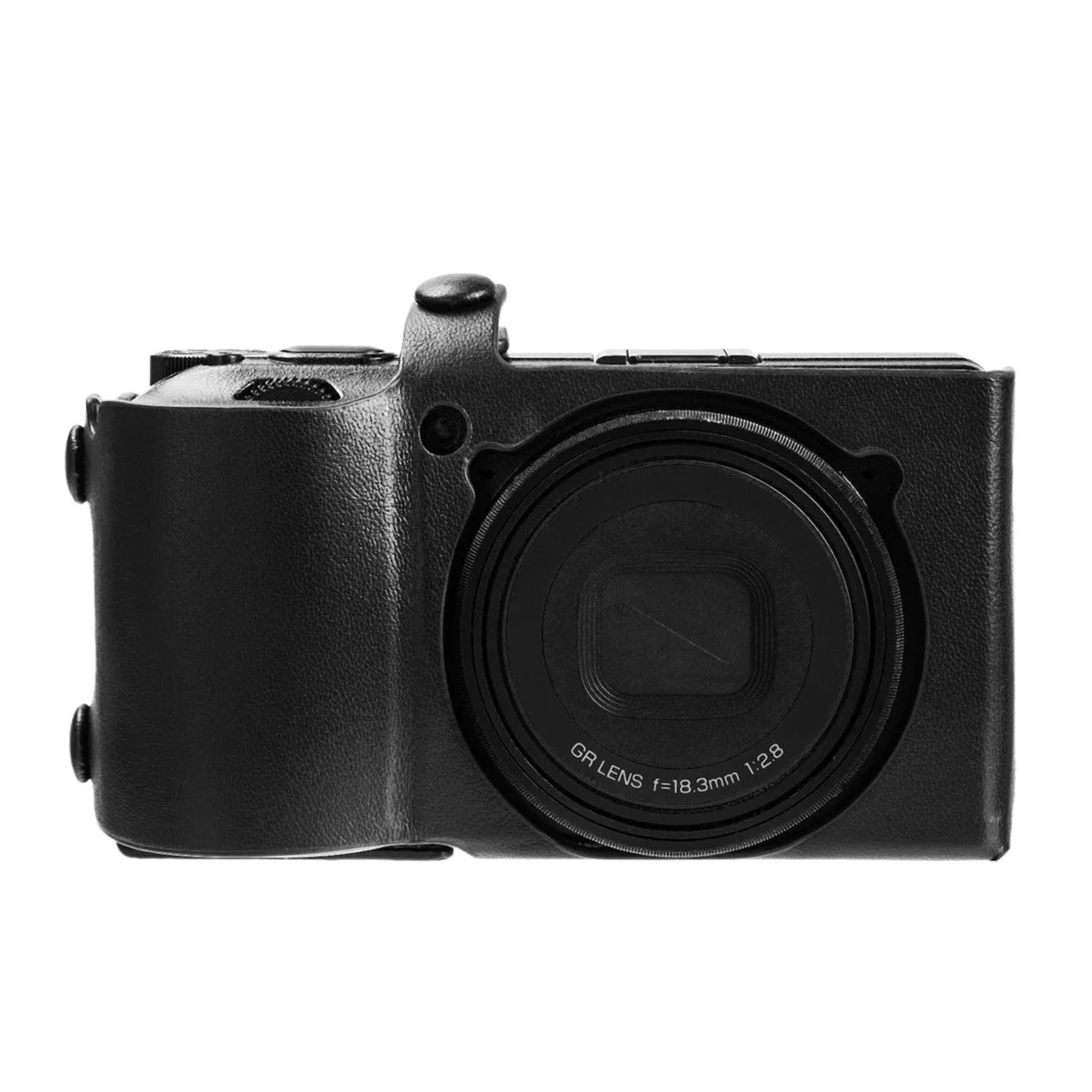 RICOH GR IV用カメラカバー LCP-055 ブラックを装着した正面