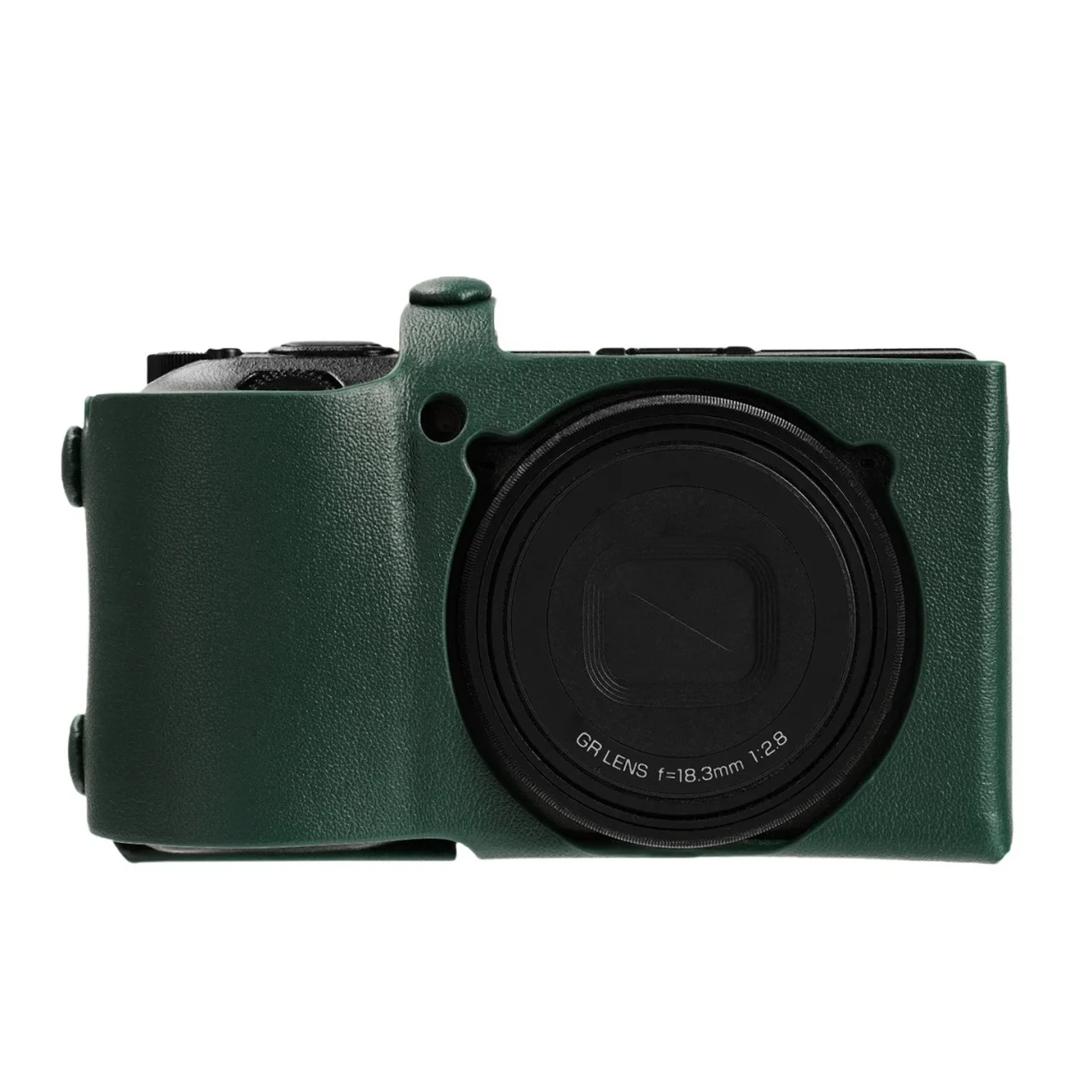 RICOH GR IV用カメラカバー LCP-055 グリーンを装着した正面