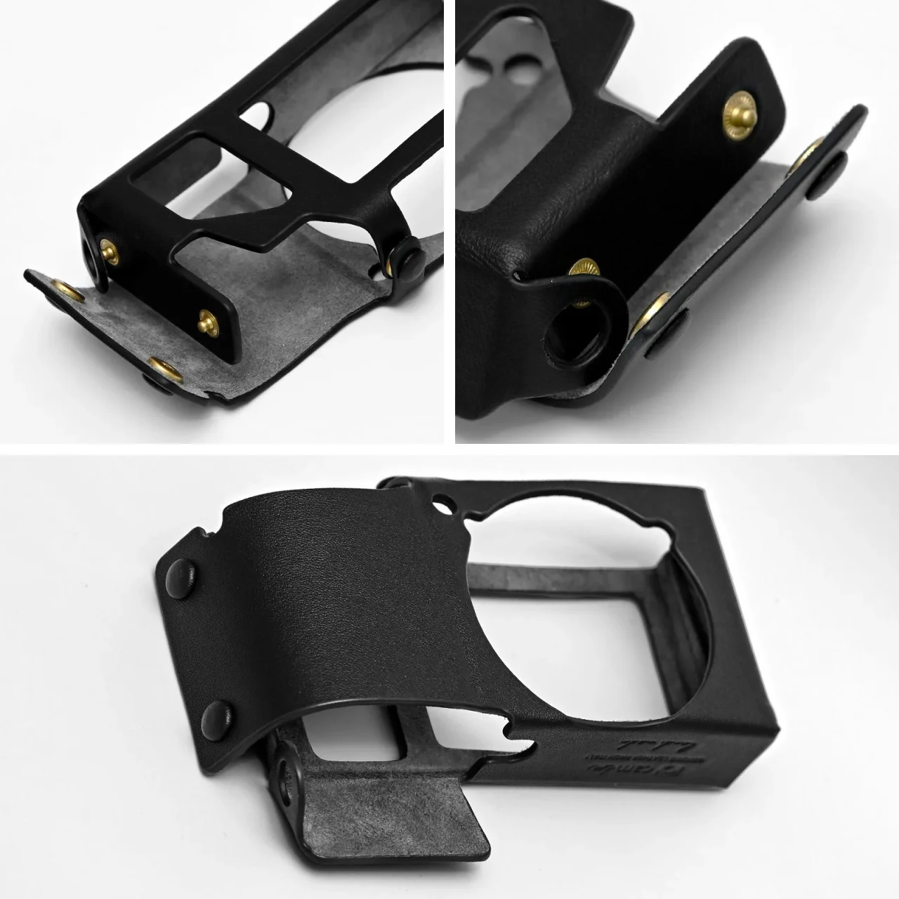 LCP-055 黒いレザーカメラカバーのホックと開口部の3カット