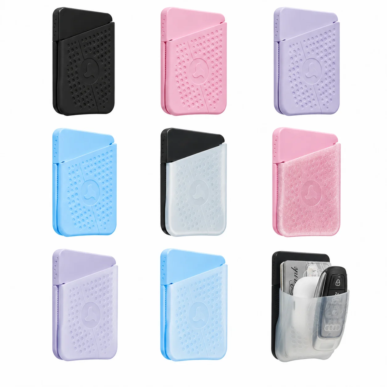 MagSafe Flex Pouchのブラック、ピンク、ラベンダー、ブルーなど各色と収納例