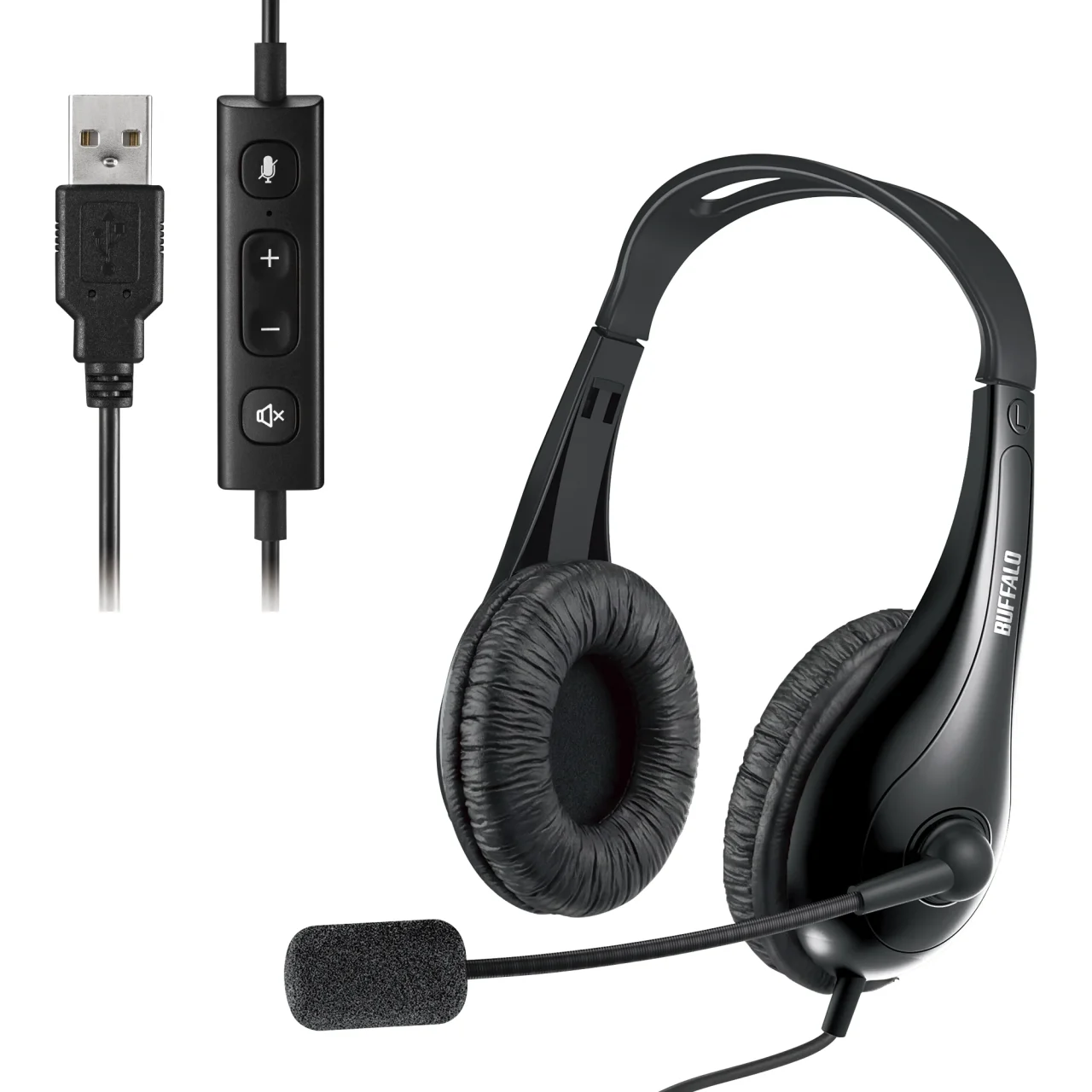 BSHSUH100シリーズ 黒のUSB接続ヘッドセットとコントローラー