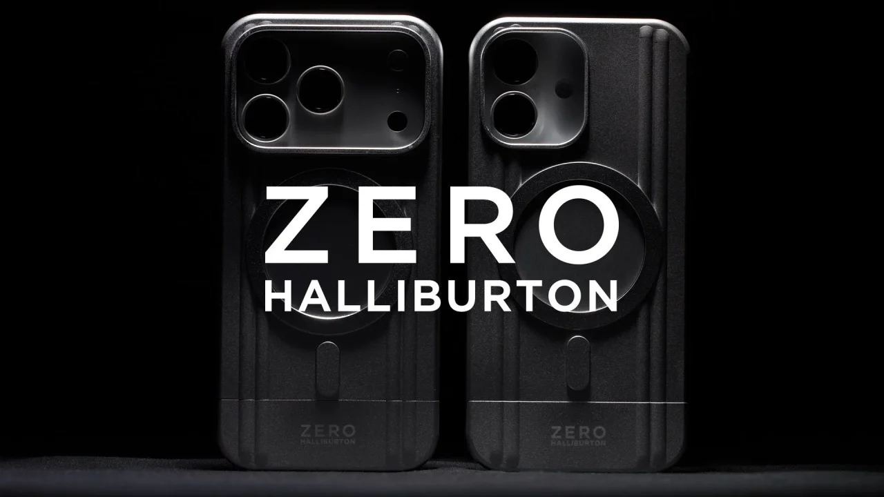 ZERO HALLIBURTONロゴ入りの黒いMagSafe対応iPhoneケース2台の背面