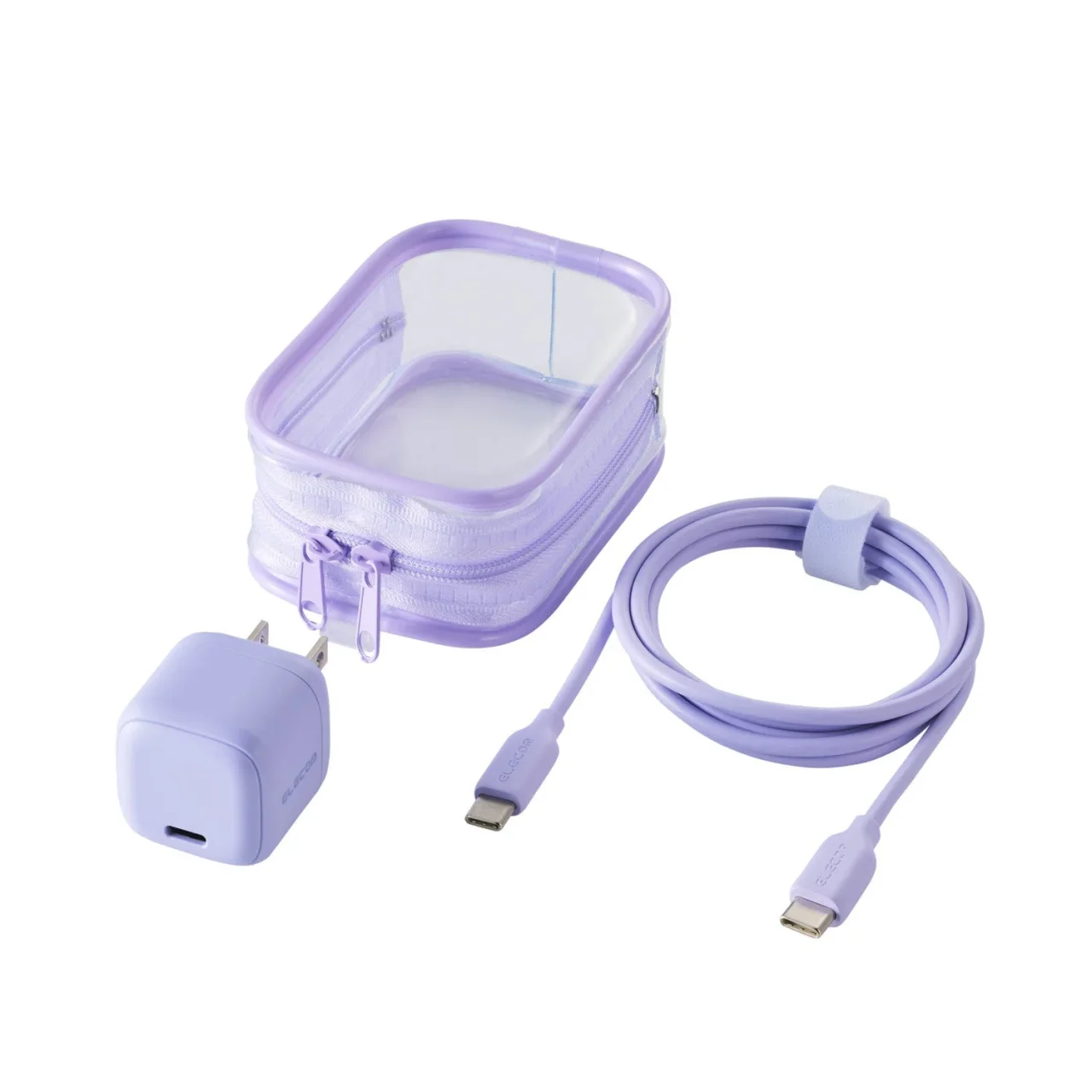 MPA-AC13720PU のパープルのAC充電器、Type-Cケーブル、透明ポーチ
