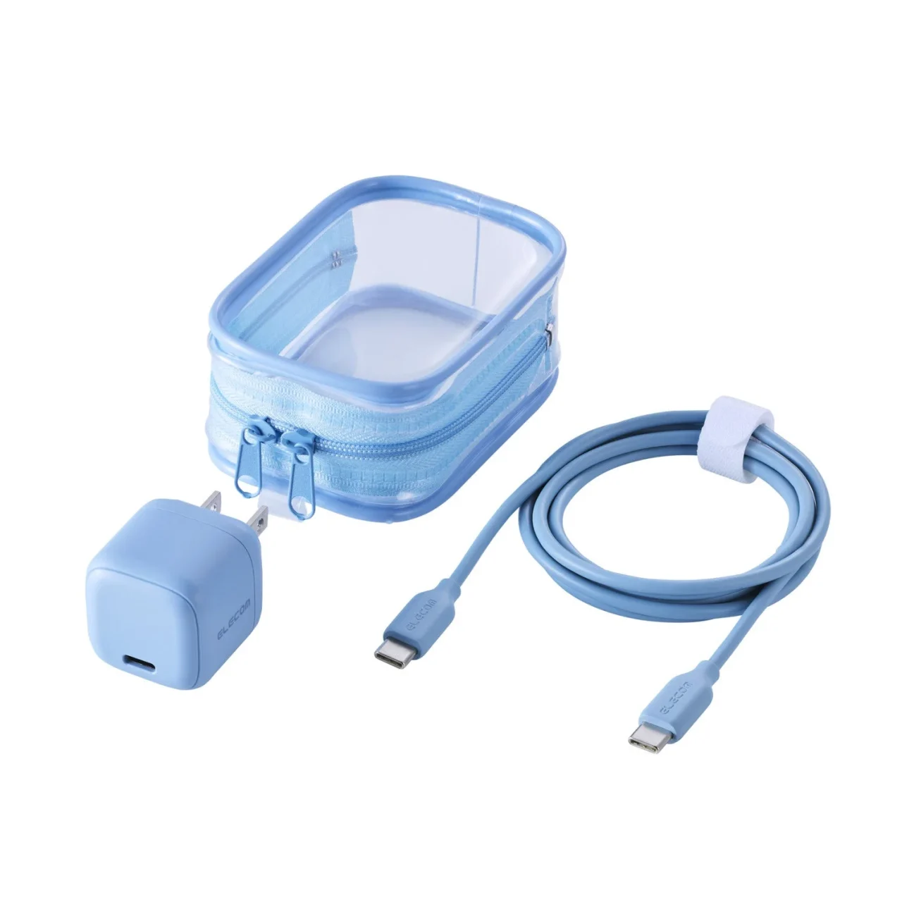 MPA-AC13720BU 青色のAC充電器、Type-Cケーブル、透明ポーチ