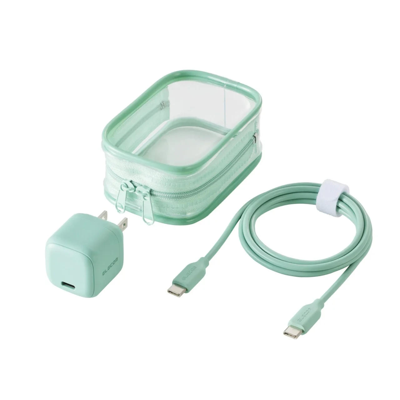 MPA-AC13720GN ミントグリーンのAC充電器、Type-Cケーブル、ポーチ