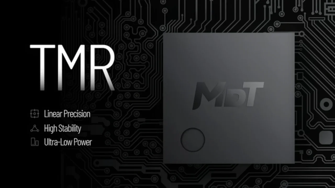 TMR磁気センサーのチップ。Linear Precision、High Stability、Ultra-Low Powerの特長