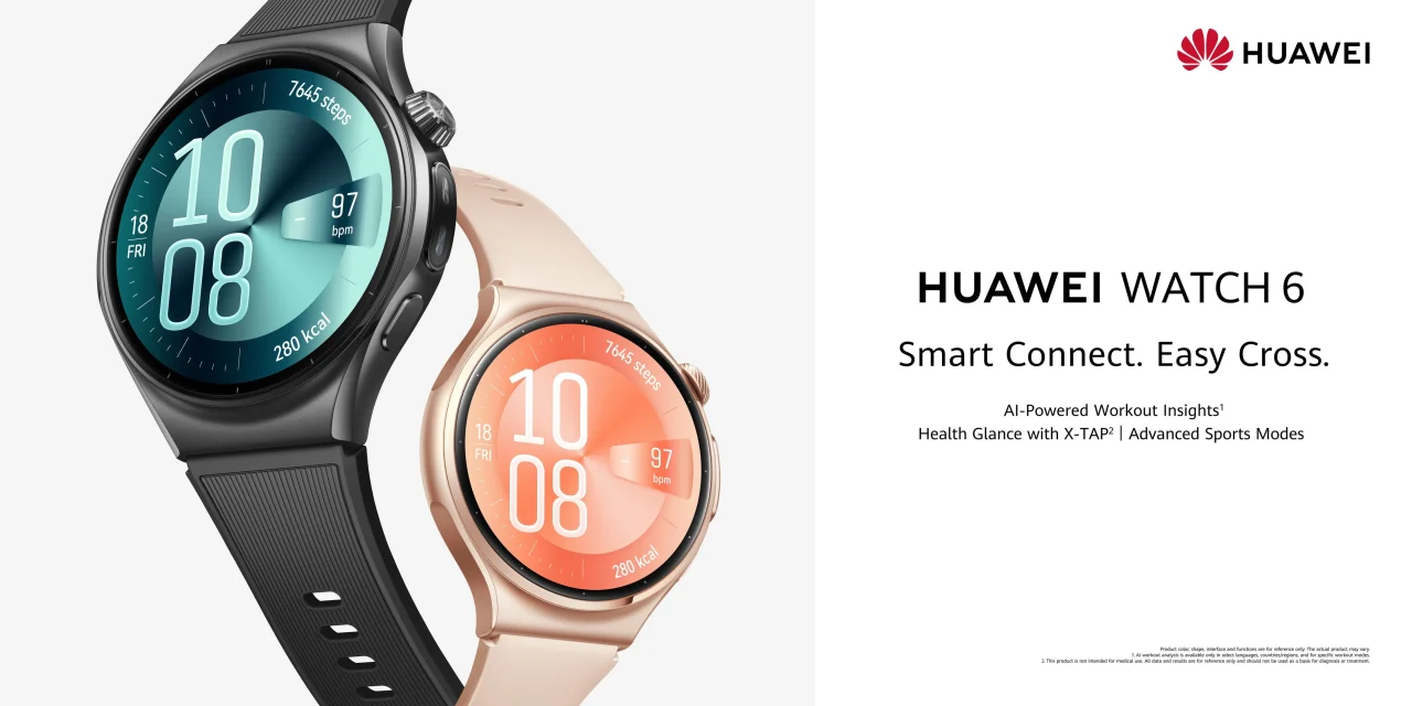 HUAWEI WATCH 6のブラックとピンクゴールドの2本のスマートウォッチ